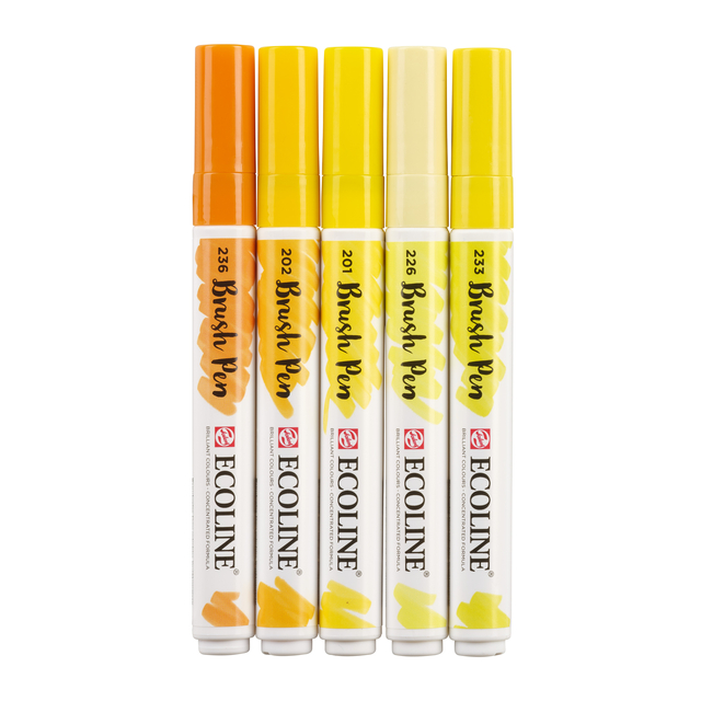 Feutre pinceau Talens Ecoline jaune assorti 5 pièces