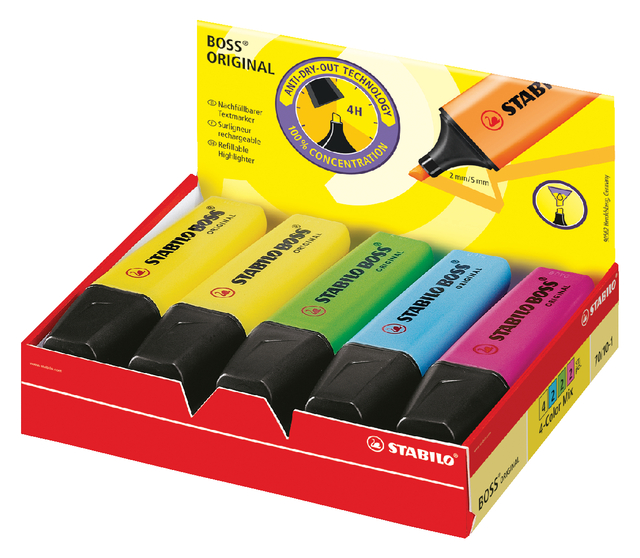 Surligneur STABILO BOSS Original 70/10 assorti 4 couleurs 10 pièces