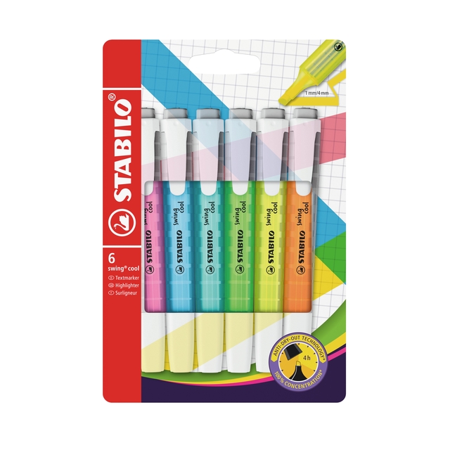 Surligneur STABILO Swing Cool 275/6 assorti 6 pièces