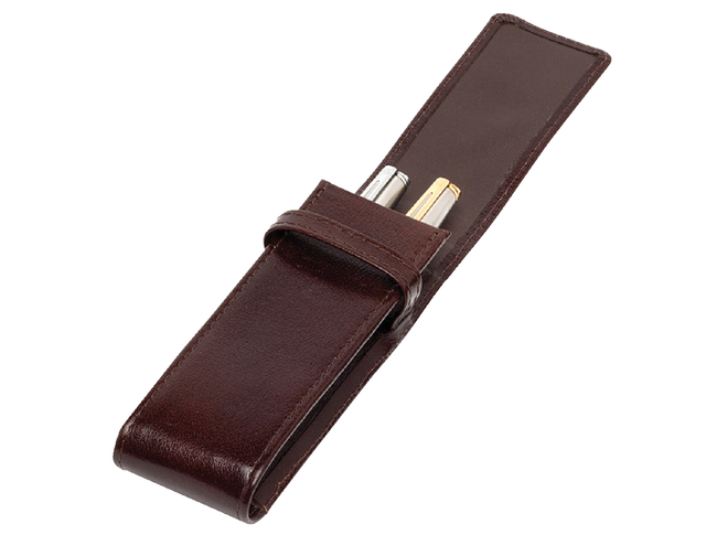 Etui stylos 322 Cuir de Buffle 2 cases brun