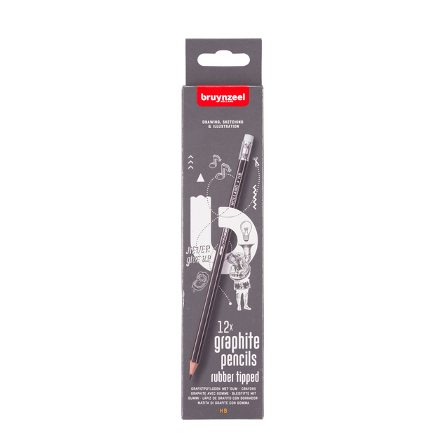 Crayon graphite graphite Bruynzeel Teens HB avec embout gomme set 12 pièces