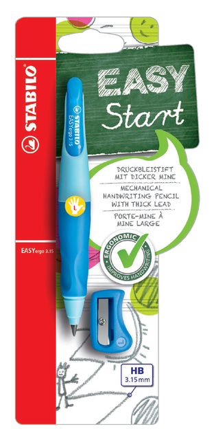 Portemine STABILO EASYergo 3,15mm HB gaucher bleu clair/foncé + taille-crayon blister