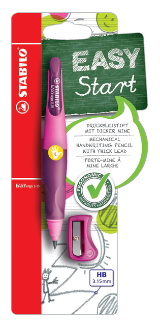 Vulpotlood STABILO Easyergo HB 3.15mm links roze/lila slijper blister