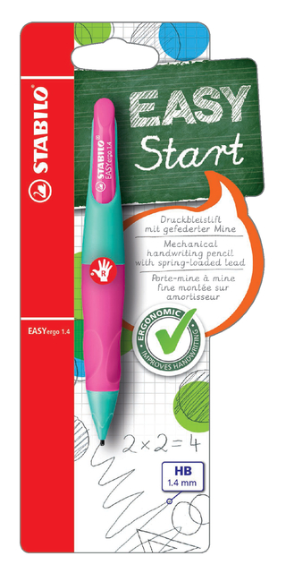Vulpotlood STABILO Easyergo HB 1.4mm rechtshandig turquoise/neon roze blister à 1 stuk