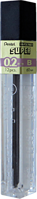 Potloodstift Pentel B 0.2mm zwart koker à 12 stuks