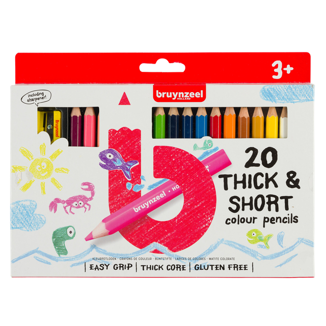Crayon de couleur Bruynzeel Kids Thick & Short set 20 couleurs
