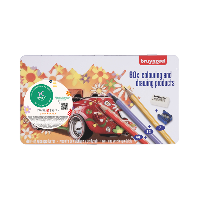 Kleurpotloden Bruynzeel Super Sixties kever in blik 60 stuks