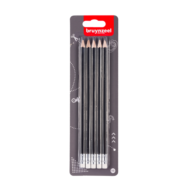 Crayon Bruynzeel Teens HB avec embout gomme blister 5 duretés