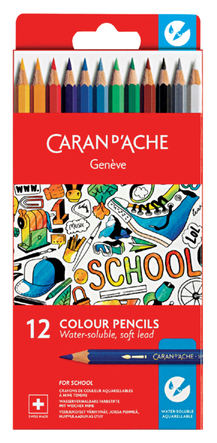 Crayon de couleur Caran d’Ache Aquarel boîte 12 pièces