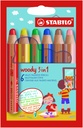 Crayons de couleur STABILO 880 Woody 3-en-1 assorti étui 6 pièces