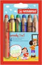 Crayons de couleur STABILO 880 Woody 3-en-1 assorti étui 6 pièces