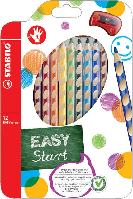 Crayons de couleur STABILO 331 Easycolors droitier + taille-crayon assorti étui 12 pièces