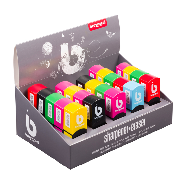 Taille-crayon/gomme Bruynzeel Teens présentoir 25 pièces assorti