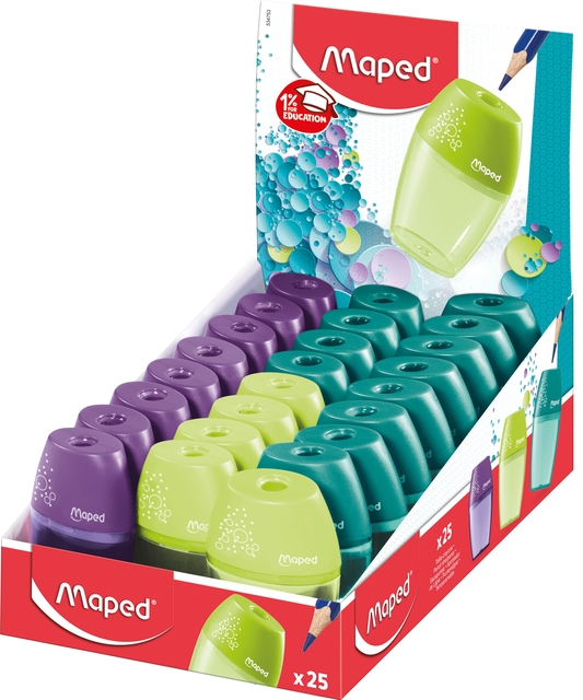 Puntenslijper Maped Shaker 1-gaats display à 25 stuks assorti