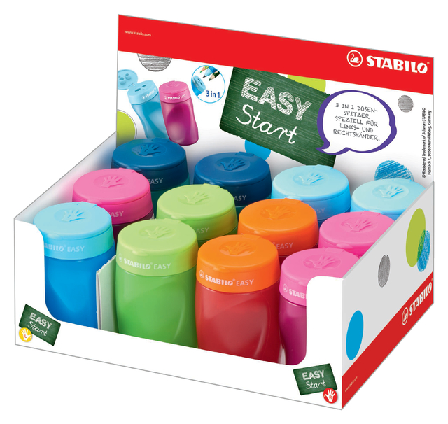 Taille-crayon STABILO Easy 4500 3-en-1 assorti gaucher ou droitier et couleurs