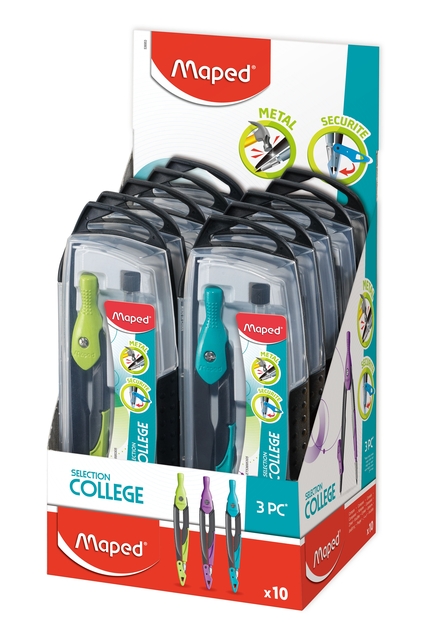 Compas Maped Métal 3 parties présentoir 10 pièces assorti