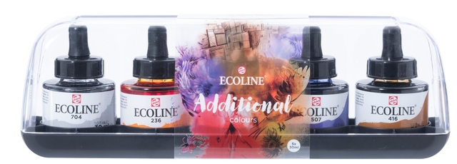 Encre Talens Ecoline avec pipette set additionel 5 couleurs assorties