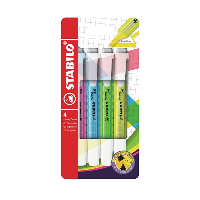 Surligneur STABILO Swing Cool 275/4 assorti étui 4 pièces