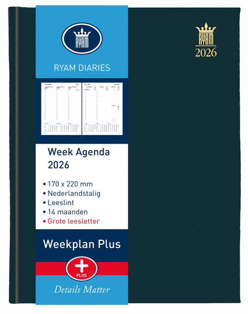 Agenda 2026 Ryam Weekplan Plus Mundior Mercury 7 jours/2 pages noir