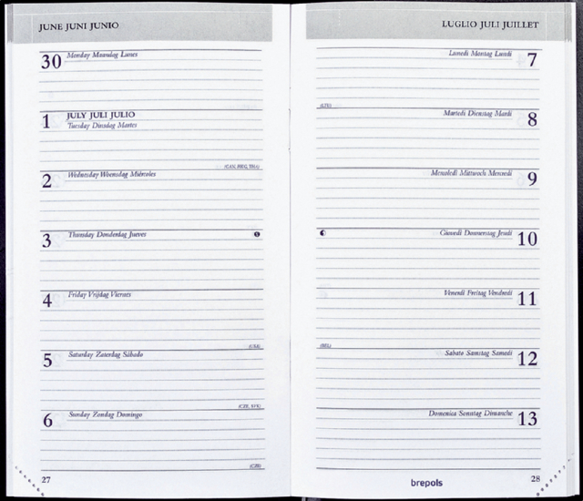 Agenda 2025 Brepols Breplan Seta 7dagen/1pagina assorti zwart bordeaux blauw