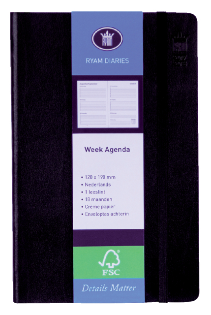 Schoolagenda 2024-2025 18mnd Ryam Studie 7dagen/2pagina''s zwart
