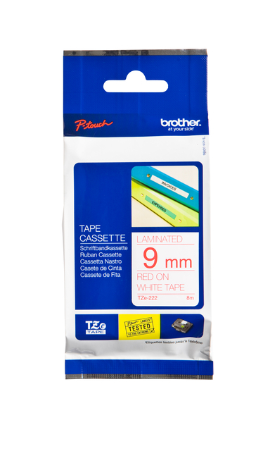 Ruban de lettrage Brother P-Touch TZe-222 standard 9mm rouge sur blanc