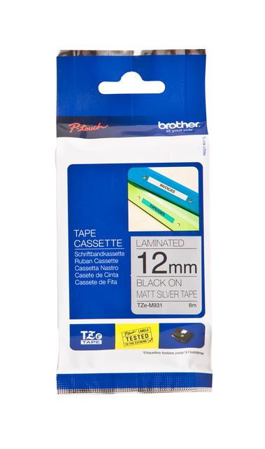Ruban de lettrage Brother P-Touch TZe-M931 metallic12mm noir sur argent métallisé