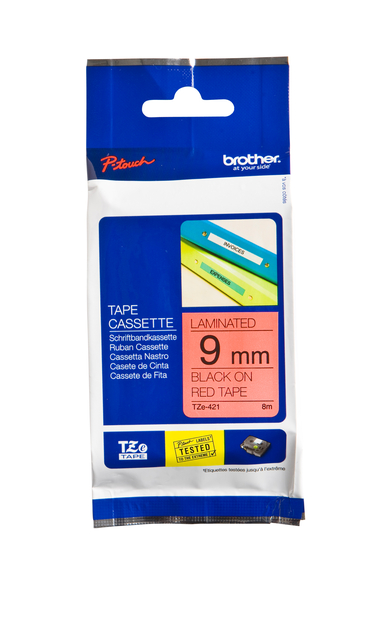 Ruban de lettrage Brother P-touch TZe-421 standard 9mm noir sur rouge