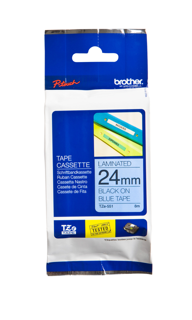 Ruban de lettrage Brother P-Touch TZe-551 standard 24mm noir sur bleu