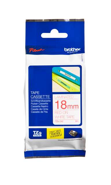 Ruban de lettrage Brother P-Touch TZe-242 standard 18mm rouge sur blanc