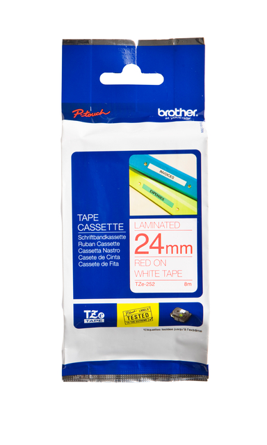 Ruban de lettrage Brother P-Touch TZe-252 standard 24mm rouge sur blanc