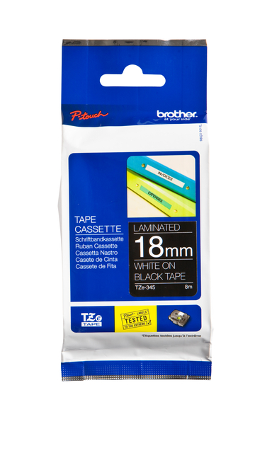 Ruban de lettrage Brother P-Touch TZe-345 standard 18mm blanc sur noir