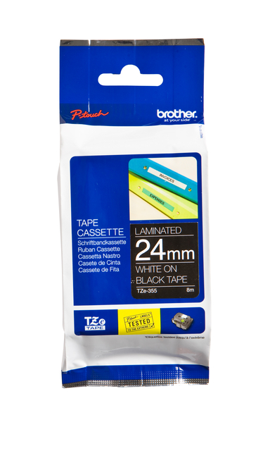 Ruban de lettrage Brother P-Touch TZe-355 standard 24mm blanc sur noir