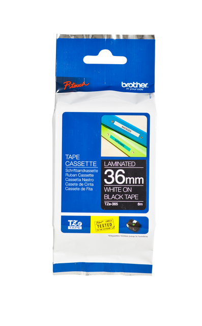 Labeltape Brother P-touch TZe-365 standaard 36mm wit op zwart