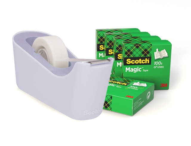Dévidoir Scotch C18 lavande + 6 rouleaux Magic Tape 19mmx33m