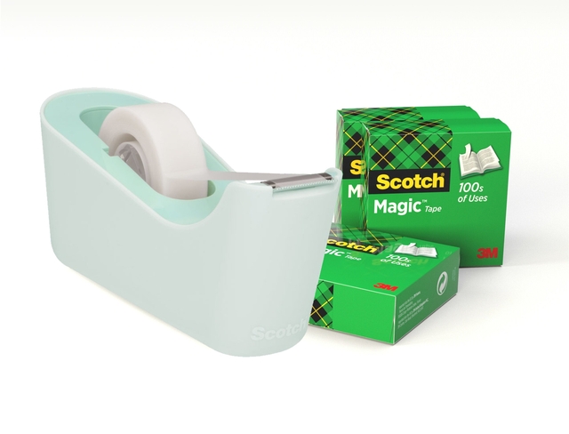 Dévidoir Scotch C18 menthe + 4 rouleaux Magic Tape 33mx19mm