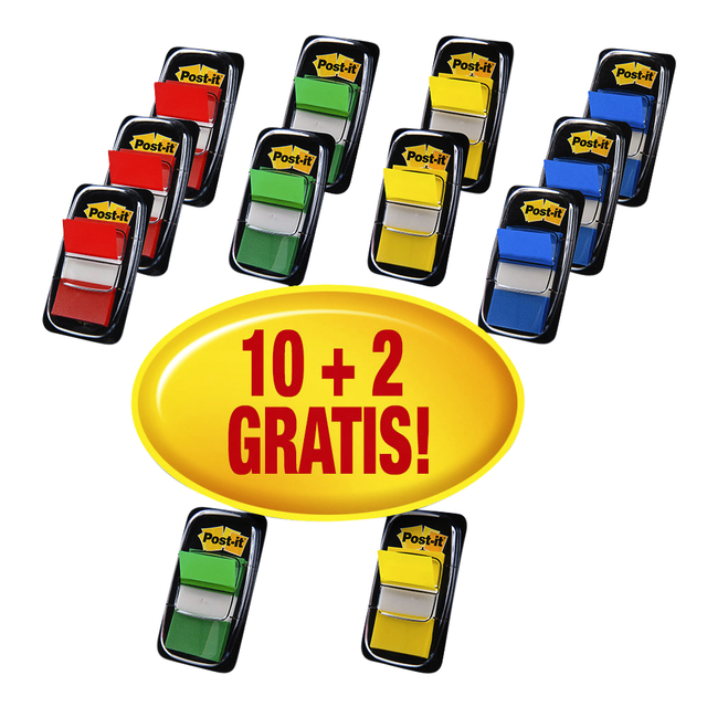 Marque-pages Post-it 680 25,4x43,2mm assorti 10+2 gratuits 50pcs par distributeur