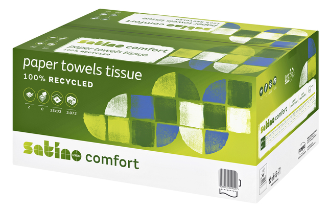 Essuie-mains Satino PT3 Comfort 277420 2 épaisseurs Pli-C 250x320mm blanc 24x 128 feuilles