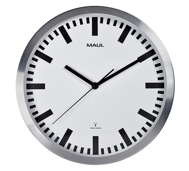 Horloge murale MAULpilot RC Ø305x45mm aluminium/blanc avec pile
