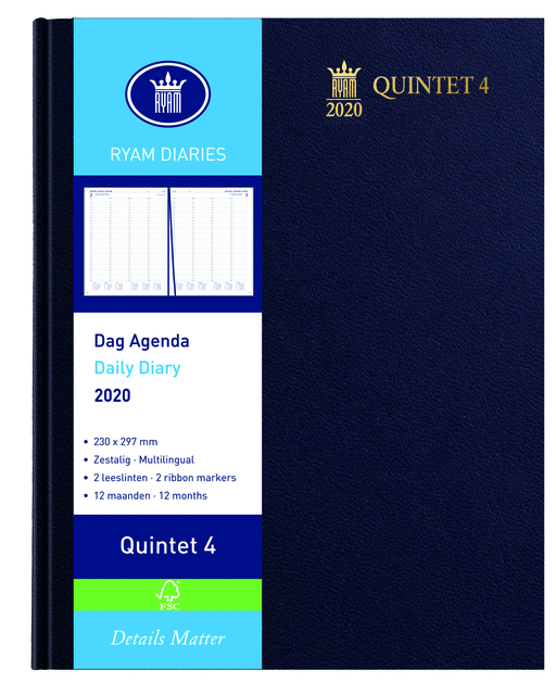 Agenda 2021 Ryam Quintet A4 4 colonnes bleu