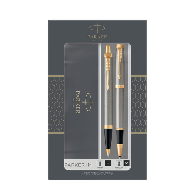 Stylo bille et roller Parker IM Brushed Metal GT Medium 2 pièces