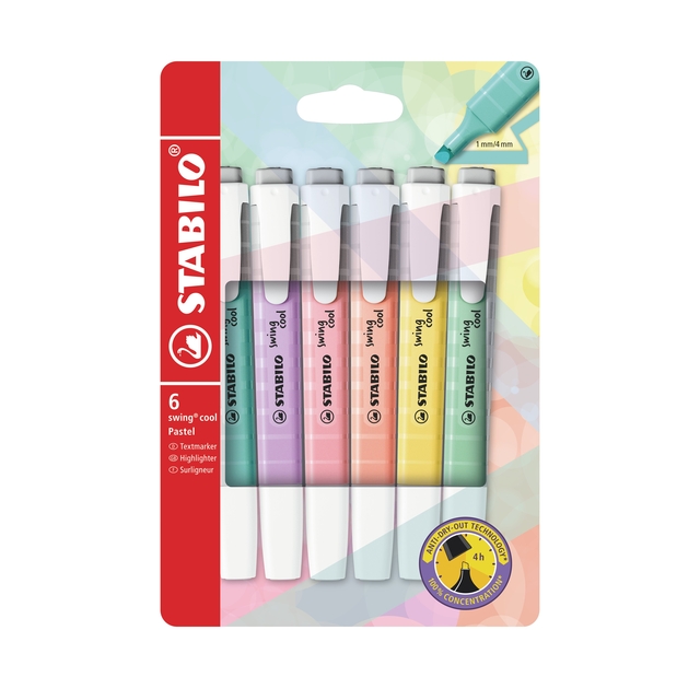 Surligneur STABILO Swing Cool 275/6 pastel assorti étui 6 pièces
