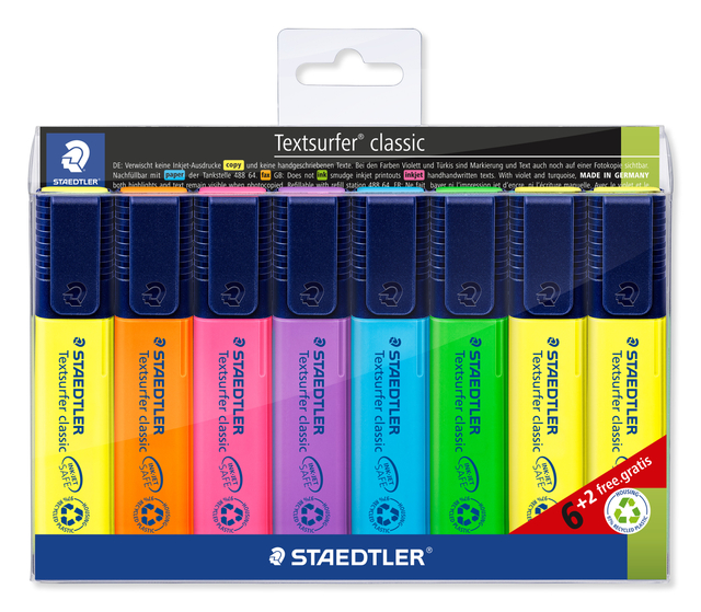 Surligneur Staedtler 364 Textsurfer set 6 pièces assorti + 2 jaune gratuits