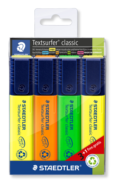 Markeerstift Staedtler 364 Textsurfer set à 3 stuks assorti + 1 geel gratis