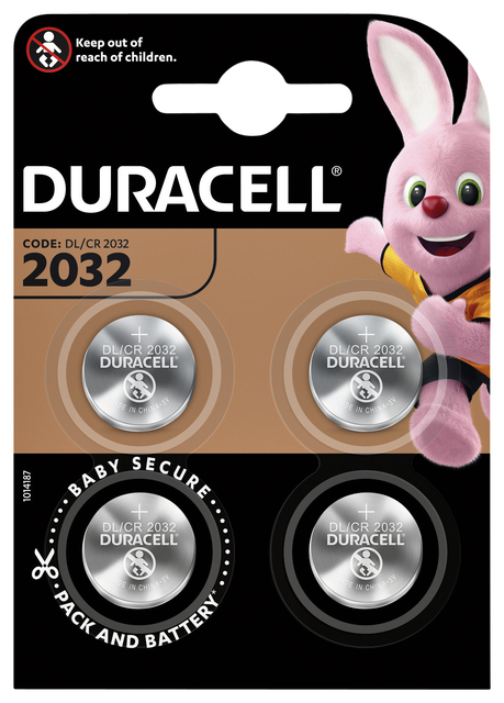 Pile bouton Duracell 4x CR2032 lithiun Ø20mm 3V-180mAh