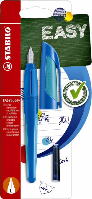 Stylo plume STABILO EASYbuddy bleu foncé/bleu clair gaucher sous blister