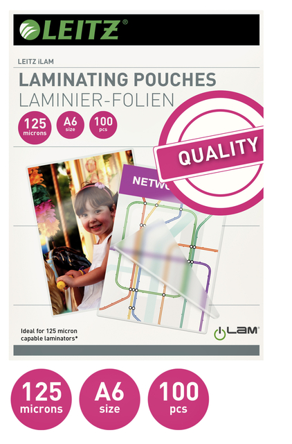 Pochette de plastification Leitz iLAM A6 2x125 microns EVA 100 pièces