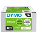 Ruban étiquettes Dymo LabelManager D1 polyester 9mm noir sur blanc 10 pièces