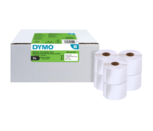 Etiquette Dymo LabelWriter carte nom 54x101mm 6 rouleaux 220 pcs blanc
