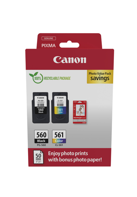 Cartouche d'encre Canon PG-560 CL-561 noir + couleur + papier